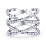 Two X Crisscross Stackable Half Eternity Band Ring Cubic Zirconia 925 Sterling Silver Wholesale