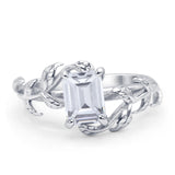 Art Deco Engagement Ring Natural Leaf Design Emerald Cut Cubic Zirconia 925 Sterling Silver Wholesale