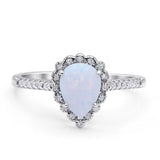 Teardrop Pear Vintage Style Halo Statement Ring Lab Created White Opal 925 Sterling Silver Wholesale