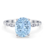 Solitaire Accent Oval Engagement Ring Simulated Aquamarine 925 Sterling Silver Wholesale