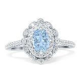 Floral Oval Vintage Engagement Ring Simulated Aquamarine 925 Sterling Silver Wholesale
