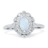 Floral Oval Vintage Fashion Ring Lab Created White Opal 925 Sterling Silver Wholesale