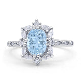Oval Halo Ballerina Style Engagement Ring Simulated Aquamarine 925 Sterling Silver Wholesale