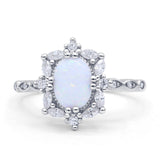 Oval Halo Ballerina Style Statement Ring Lab Created White Opal 925 Sterling Silver Wholesale