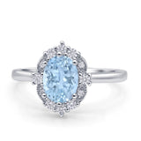 Halo Ballerina Style Oval Engagement Ring Simulated Aquamarine 925 Sterling Silver Wholesale