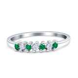 Round Dazzling Eternity Wedding Band Simulated Green Emerald 925 Sterling Silver Wholesale