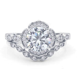 Round Floral Bridal Set Piece Vintage Style Engagement Ring Cubic Zirconia 925 Sterling Silver Wholesale