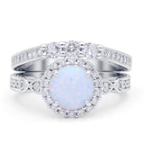 Halo Bridal Set Piece Round Wedding Band Ring Lab Created White Opal 925 Sterling Silver Wholesale