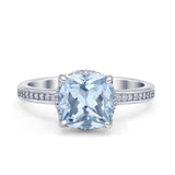 Elegant Hidden Halo Cushion Engagement Ring Simulated Aquamarine 925 Sterling Silver Wholesale