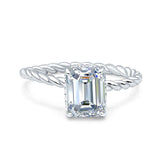 Vintage Twisted Band Emerald Cut Engagement Ring Simulated Cubic Zirconia 925 Sterling Silver Wholesale