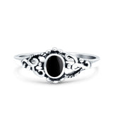 Petite Dainty Vintage Style Round Simulated Black Onyx Ring Solid Oxidized 925 Sterling Silver