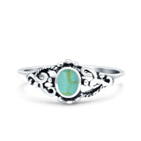 Petite Dainty Vintage Style Round Simulated Turquoise Ring Solid Oxidized 925 Sterling Silver