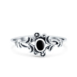 Vintage Style Petite Dainty Simulated Black Onyx Ring Solid Round Oxidized 925 Sterling Silver