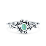 Vintage Style Petite Dainty Simulated Turquoise Ring Solid Round Oxidized 925 Sterling Silver