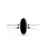 Vintage Style Petite Dainty Simulated Black Onyx Solid Oval Oxidized 925 Sterling Silver