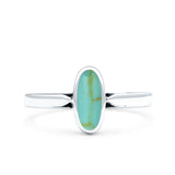 Vintage Style Petite Dainty Simulated Turquoise Solid Oval Oxidized 925 Sterling Silver