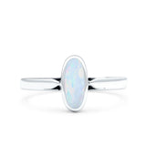 Vintage Style Petite Dainty Lab Created White Opal Solid Oval Oxidized 925 Sterling Silver
