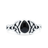 Celtic Pear Simulated Black Onyx Ring Solid Oxidized 925 Sterling Silver