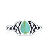 Celtic Pear Simulated Turquoise Ring Solid Oxidized 925 Sterling Silver