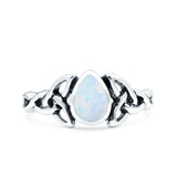 Celtic Pear Lab Created White Opal Ring Solid Oxidized 925 Sterling Silver