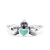 Petite Dainty Heart Simulated Turquoise Ring Solid Oxidized 925 Sterling Silver