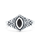 Vintage Style Marquise Simulated Black Onyx Ring Solid Oxidized 925 Sterling Silver