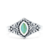 Vintage Style Marquise Simulated Turquoise Ring Solid Oxidized 925 Sterling Silver