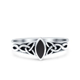 Celtic Style Marquise Simulated Black Onyx Ring Solid Oxidized 925 Sterling Silver