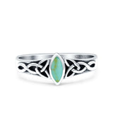 Celtic Style Marquise Simulated Turquoise Ring Solid Oxidized 925 Sterling Silver