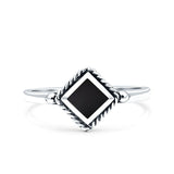 Square Vintage Style Petite Dainty Simulated Black Onyx Ring Solid Oxidized 925 Sterling Silver