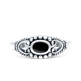 Vintage Style Oval Simulated Black Onyx Ring Solid Oxidized 925 Sterling Silver