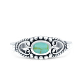 Vintage Style Oval Simulated Turquoise Ring Solid Oxidized 925 Sterling Silver