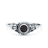 Vintage Style Round Simulated Black Onyx Ring Solid Oxidized 925 Sterling Silver