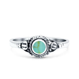 Vintage Style Round Simulated Turquoise Ring Solid Oxidized 925 Sterling Silver