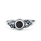 Vintage Style Round Simulated Black Onyx Ring Solid Oxidized 925 Sterling Silver