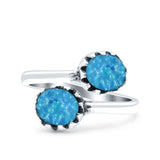 Vintage Style Petite Dainty Adjustable Lab Created Blue Opal Ring Solid Round Oxidized 925 Sterling Silver