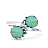 Vintage Style Petite Dainty Adjustable Simulated Turquoise Ring Solid Round Oxidized 925 Sterling Silver