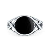 Infinity Shank Simulated Black Onyx Ring Solid Round Oxidized 925 Sterling Silver