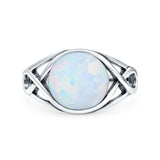 Infinity Shank Lab Created White Opal Ring Solid Round Oxidized 925 Sterling Silver