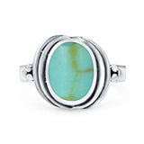 Oval Petite Dainty Simulated Turquoise Ring Solid Oxidized 925 Sterling Silver