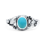 Petite Dainty Vintage Style Oval Simulated Turquoise Ring Solid Oxidized 925 Sterling Silver