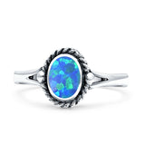 Oval New Design Thumb Ring Statement Fashion Oxidized Lab Created Blue Opal Solid 925 Sterling Silver