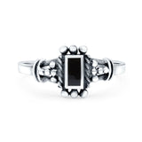 Petite Dainty Emerald Simulated Black Onyx Ring Solid Oxidized 925 Sterling Silver