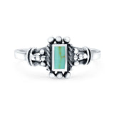 Petite Dainty Emerald Simulated Turquoise Ring Solid Oxidized 925 Sterling Silver