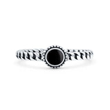 Chain Round Petite Dainty Simulated Black Onyx Ring Solid Oxidized 925 Sterling Silver