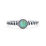 Chain Round Petite Dainty Simulated Turquoise Ring Solid Oxidized 925 Sterling Silver