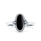 Vintage Style Petite Dainty Simulated Black Onyx Ring Solid Oval Oxidized 925 Sterling Silver