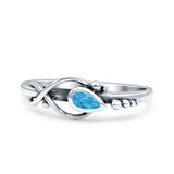 Celtic Infinity Pear Thumb Ring Statement Fashion Oxidized Lab Created Blue Opal 925 Sterling Silver