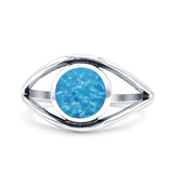 Round Thumb Ring Statement Fashion Oxidized Lab Created Blue Opal Solid 925 Sterling Silver