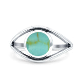 Round Thumb Ring Statement Fashion Oxidized Simulated Turquoise Solid 925 Sterling Silver